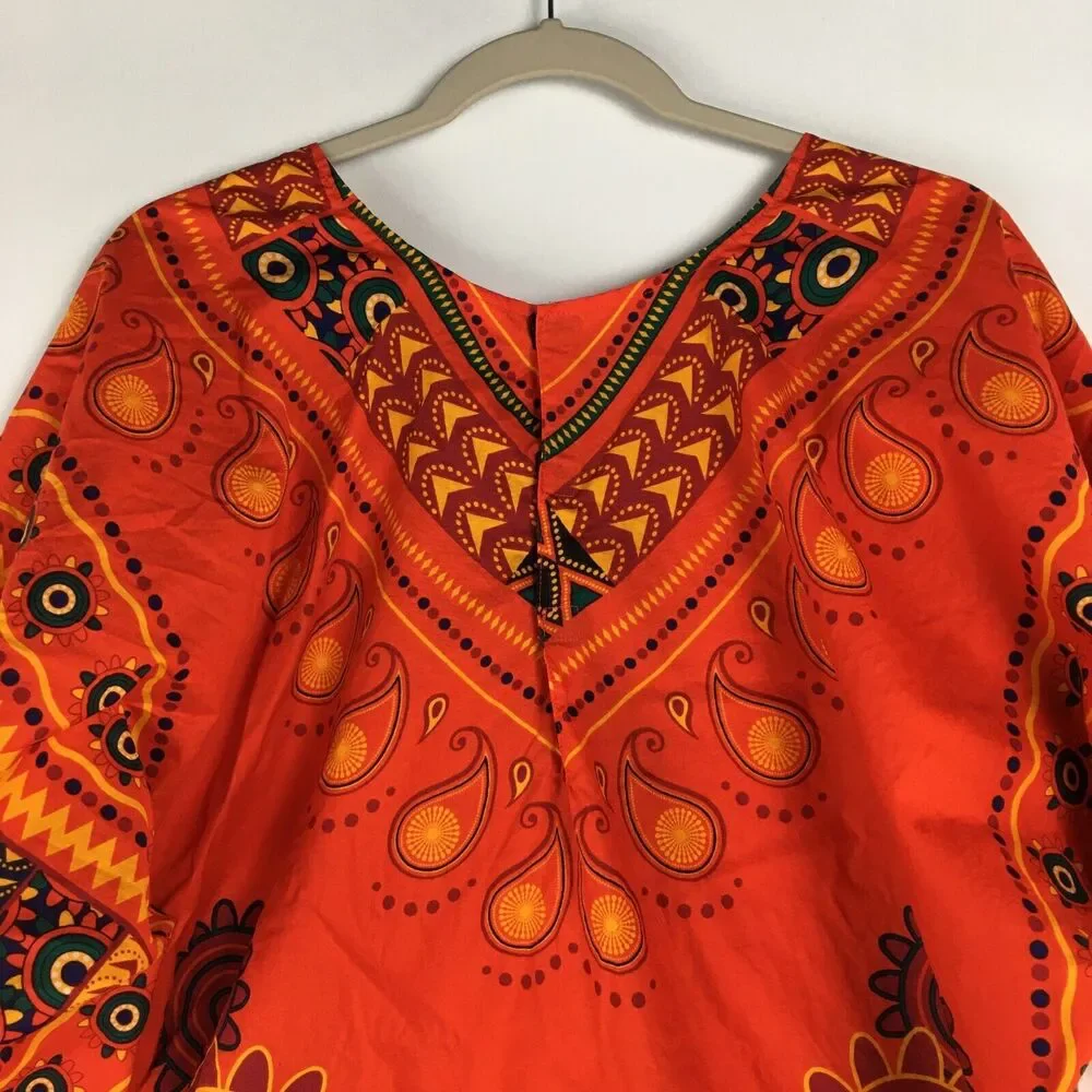 SPIRIT HALLOWEEN Dashiki Tribal Caftan SHIRT HIPPIE‎ ETHNIC ORANGE Men Sz L/XL